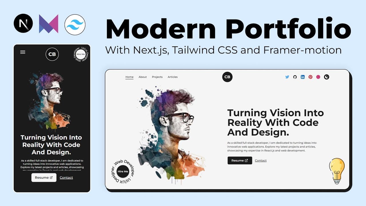 cover image for a video on Nextjs Tutorial: Build a Mobile Responsive Portfolio with Tailwind CSS and Framer-motion